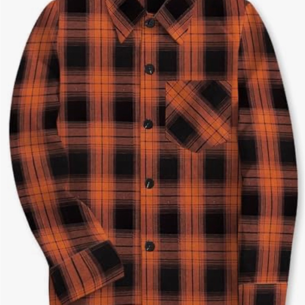 Amazon Men's Casual Orange and Black Plaid Shirt - flannel